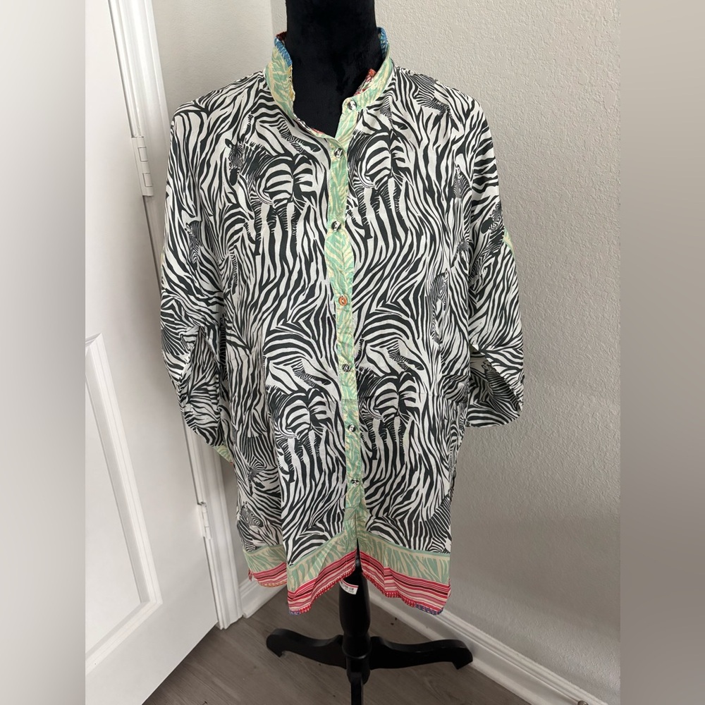 Johnny Was‎ Silk Alvena Zebra animal print blouse